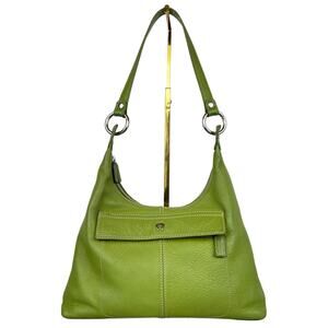 Vintage Rare Etienne Aigner Green Pebbled Leather Silver Accent Shoulder Purse